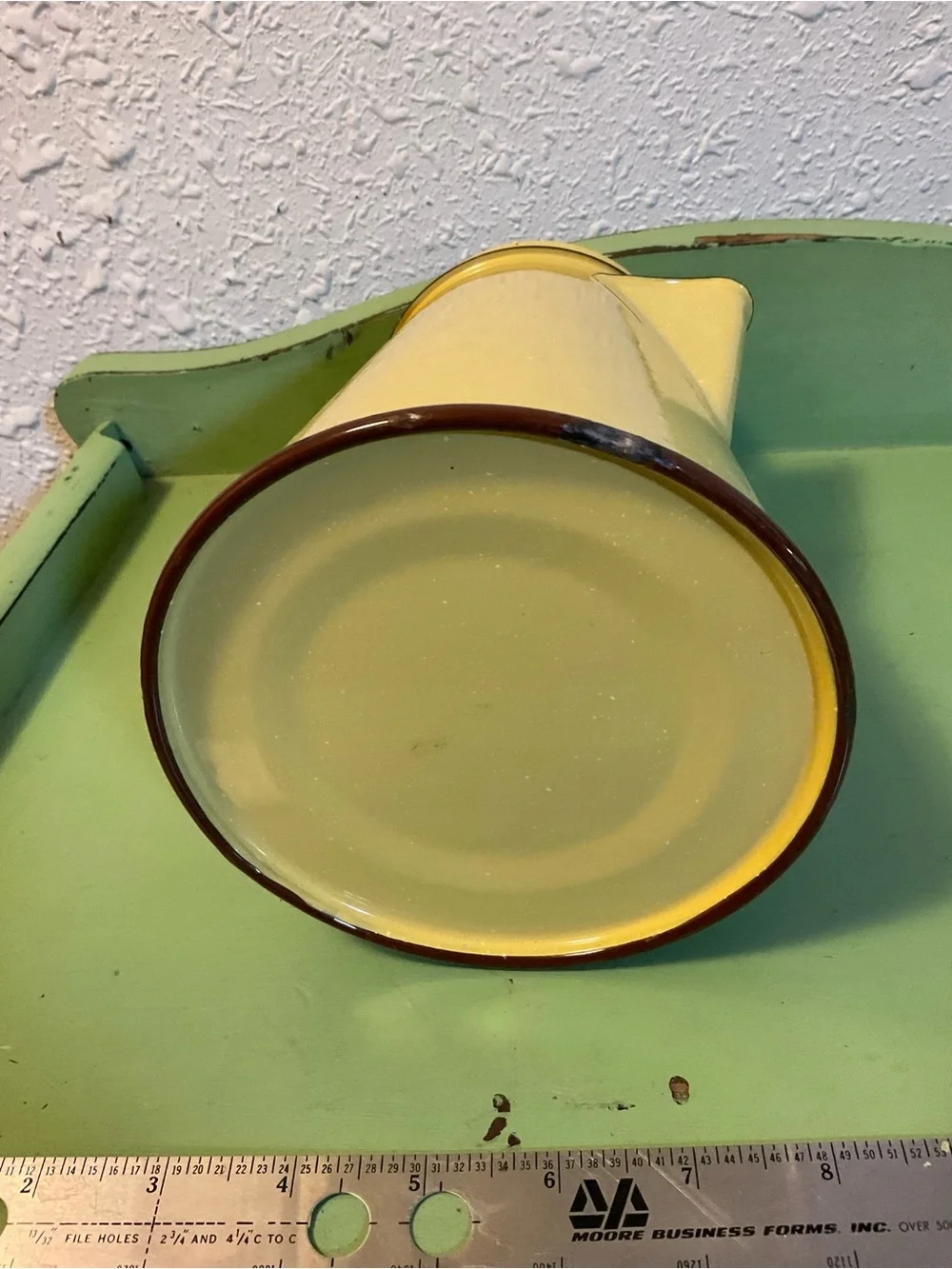 Antique Yellow White Enamelware Coffee Pot Flowers
